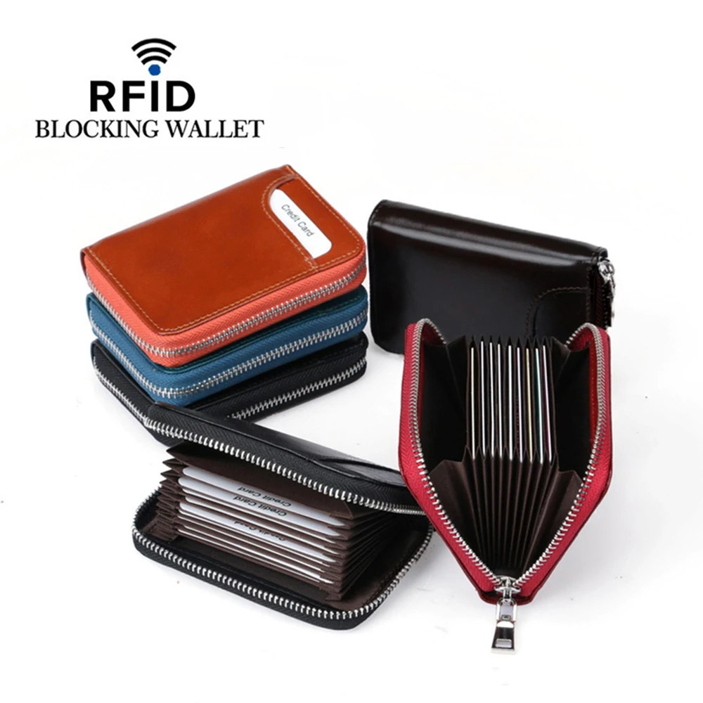 

Men'S Card Holder Vintage Short Multi Card Position Organ Card Bag Head Layer Cowhide Credit Card Bags With Zipper Purse Wallet