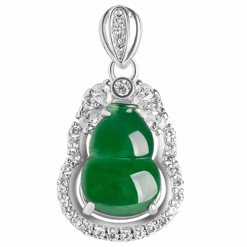 

Green Jade Emerald Gemstones Diamonds Lucky Gourd Pendant Necklaces for Women 18k White Gold Filled Silver 925 Jewelry Gifts New