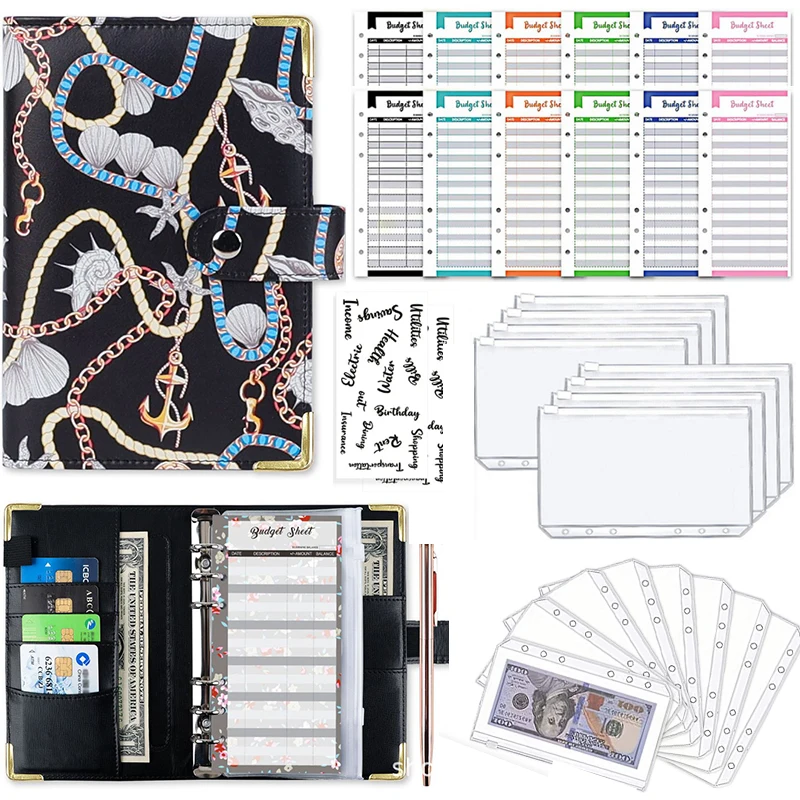 

New Material A6 PU Leather Budget Binder Notebook Cash Envelopes System Set Binder Pockets Money Budget Saving Bill Organizer
