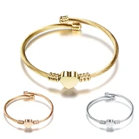 fashion girls gold color stainless steel heart bangle initial alphabet charms bracelets for women