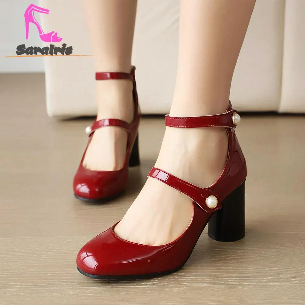 Spring Summer Thick High Heels Mary Jean Shoes Hot Fashion 2023 Sweet Elegant Women Pumps Ankle Buckle Lady Pumps Comfy Walking