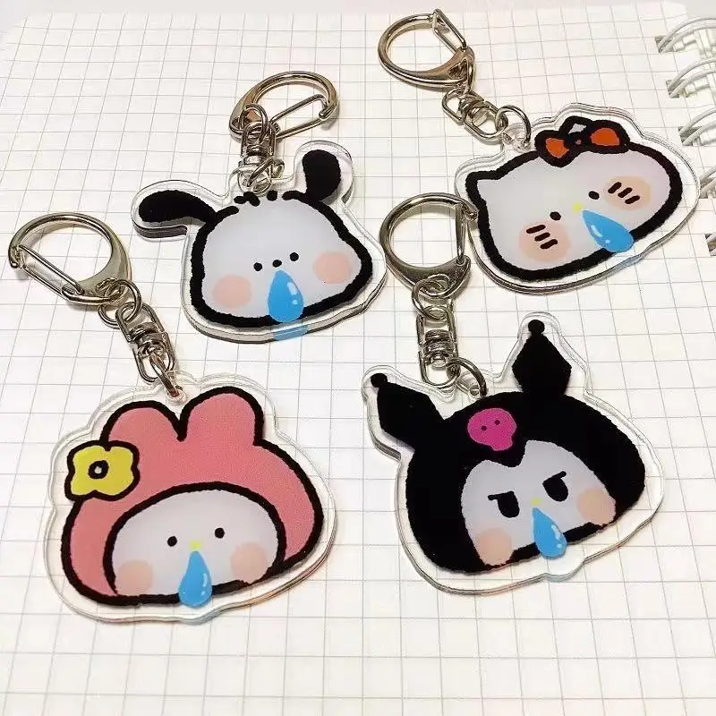 

New Sanrio Kawaii Keychain Black Kuromi Hello Kittys Cartoon Mymelody Cute Acrylic Backpack Ornament Anime Plush Toy Girls Gift