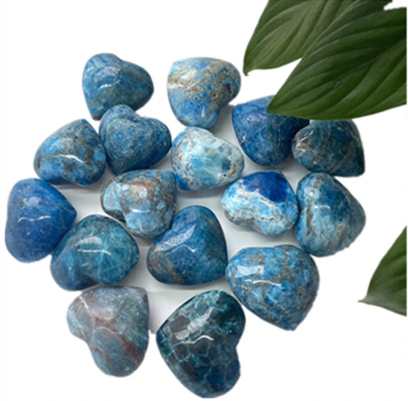 

1pc Natual Healing Crystal Blue Apatite Hearts Plam Stone For Gift