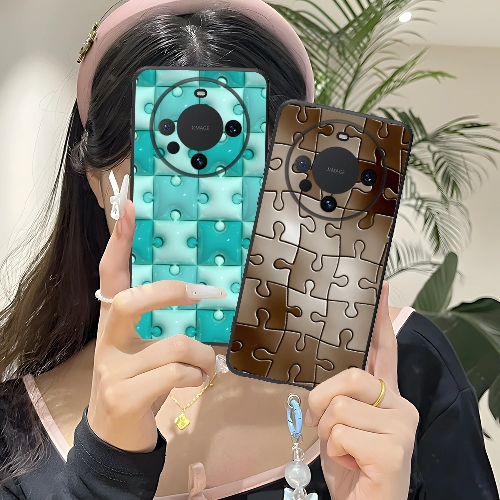 Puzzle Fashion Pretty Mobile Cell Phone Case for Huawei Mate 60 50 40 30 20 10 Pro Plus Lite E 5G Black Soft Cover Shell