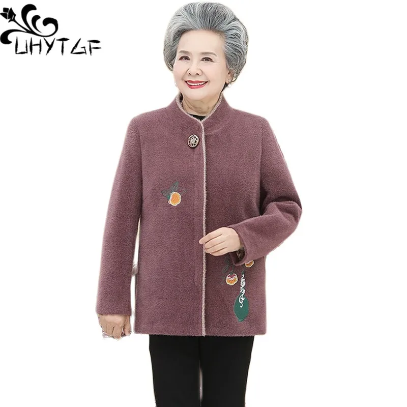 

UHYTGF Middle-Aged Elderly Autumn Winter Coat Women Quality Mink Fleece Casual Warm Female Jacket Elegant Grandma Clothes 2025