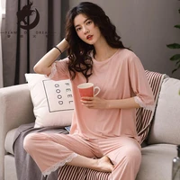 flame of dream pajamas women summer modal short sleeve loose pants set large home clothes large pajamas 221547
