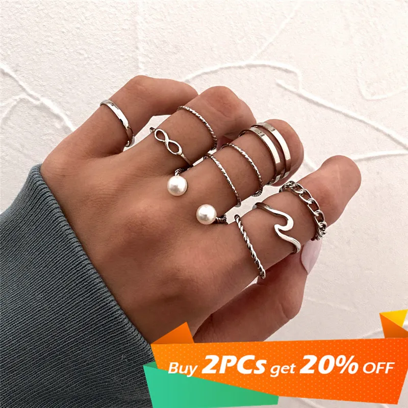 

10pcs Punk Gold Silver Color Wide Chain Rings Set for Women Girls Fashion Irregular Finger Thin Rings Gift 2022 Knuckle Jewelry