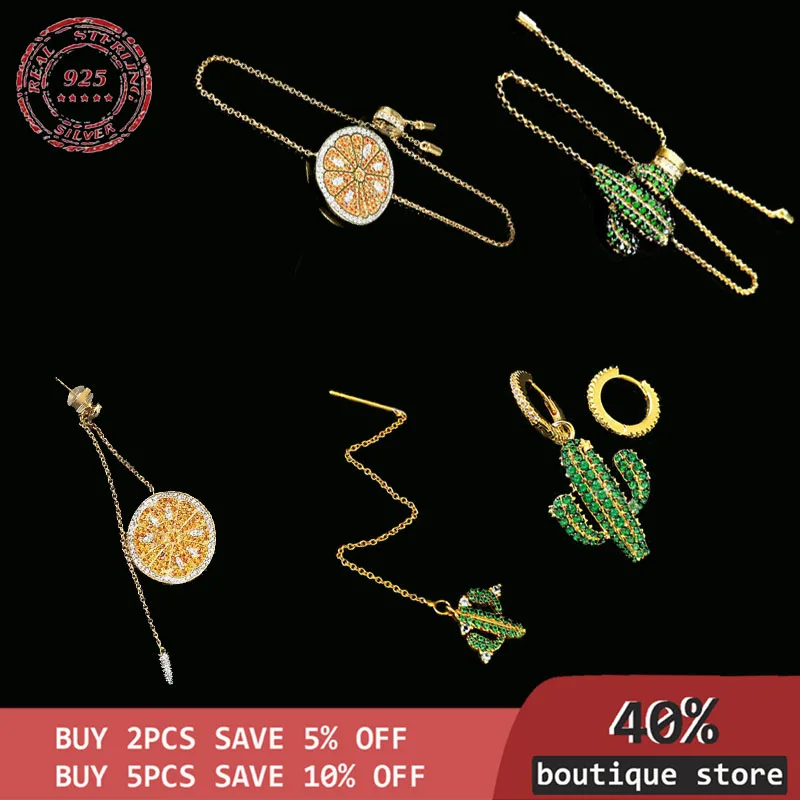 

Asymmetric Earrings S925 Sterling Silver fun golden cactus orange personalized female creative jewelry brand luxury