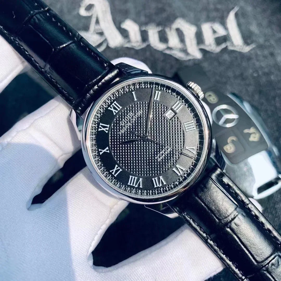 

Автоматические механические мужские часы с черной кожей