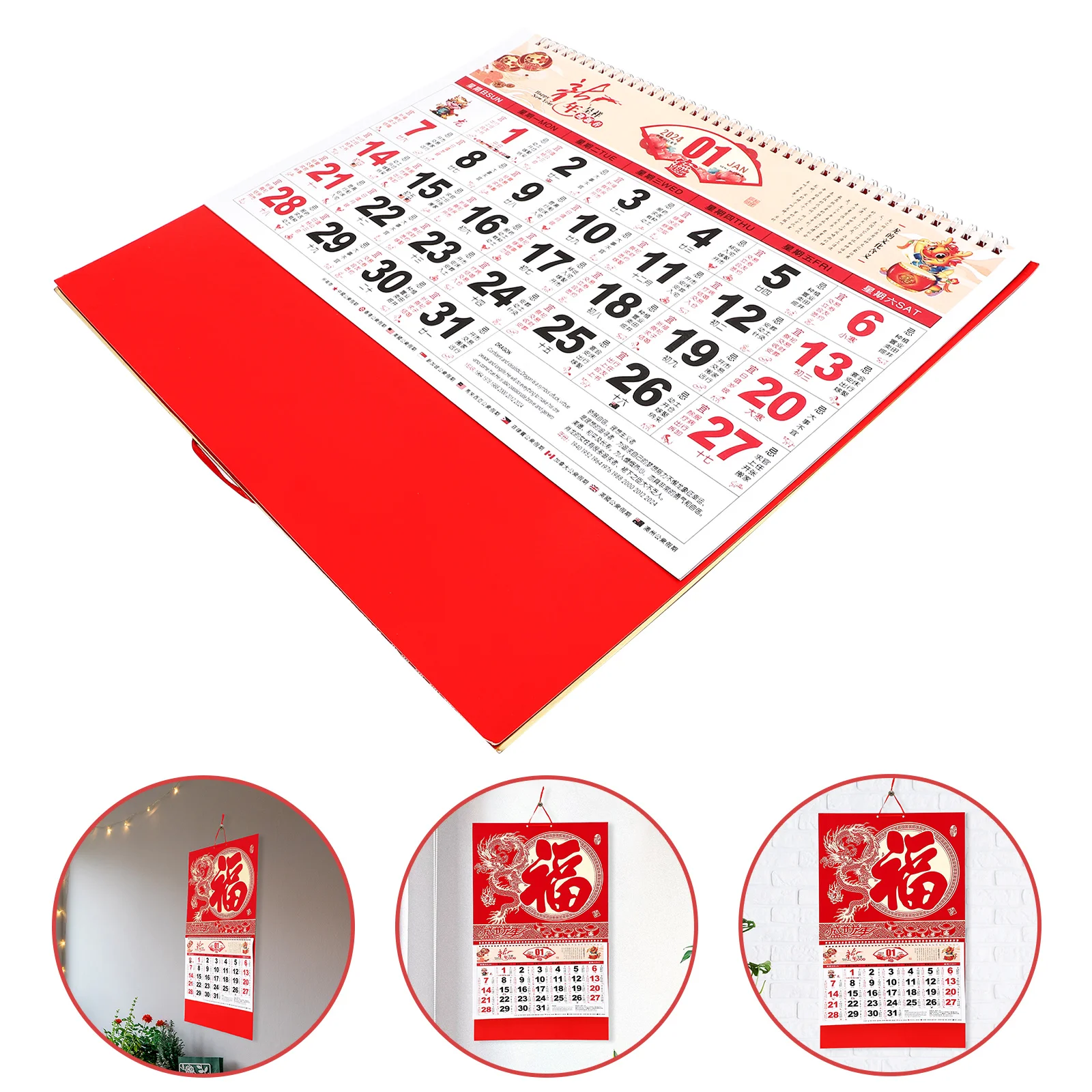 

2024 Wall Calendar Chinese Decor Tradition Year Dragon Hanging Monthly Large Delicate Paper New Calendars