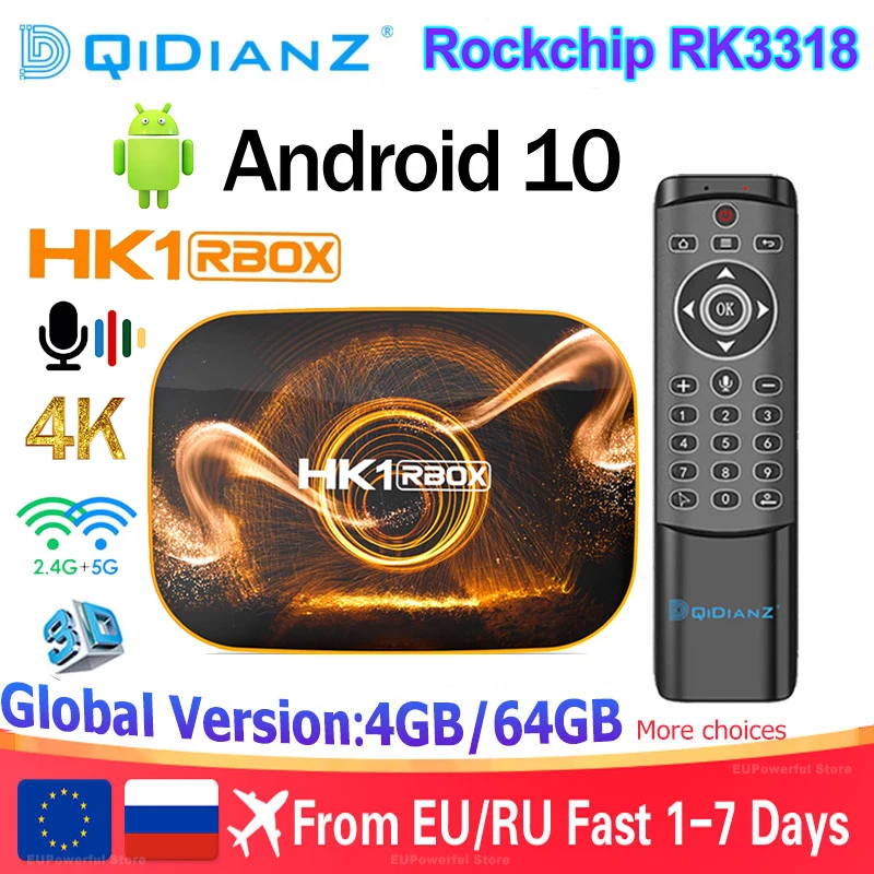 

ТВ-приставка HK1 RBOX RK3318, Android 10, 4k, Wi-Fi