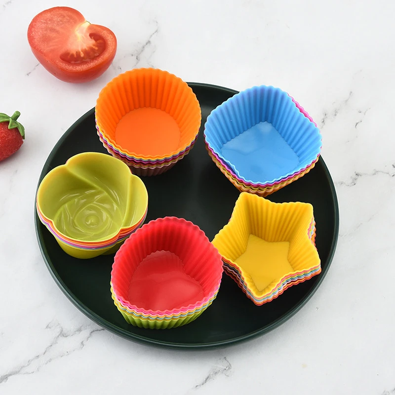 

New Silicone Mold Cupcake 7pcs Cake Muffin Baking Bakeware Nonstick Heat Resistant Reusable Silicone Hear CupCake Molds DIY Tool