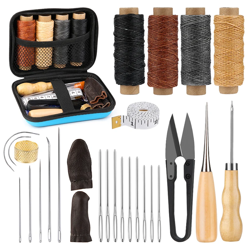 

Nonvor Leather Sewing Kit with Stitching Needles Waxed Thread Perforated Awls Thimble Scissors Tools Set for DIY Leather Craft
