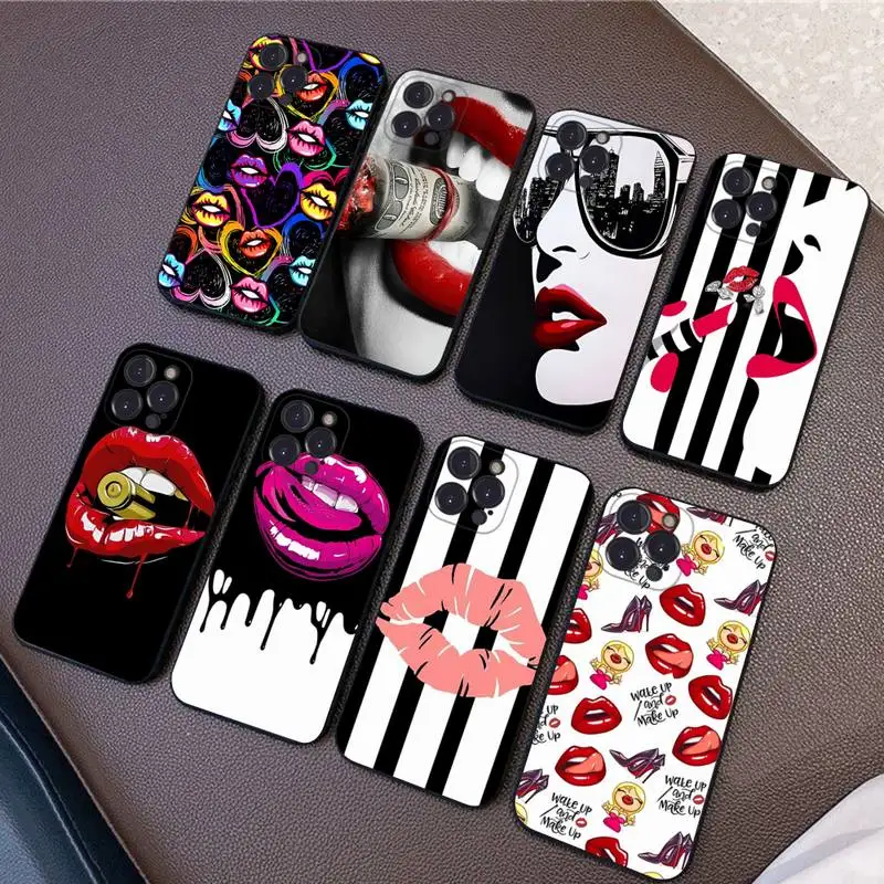 

Abstract red lips Phone Case Silicone Soft for iphone 14 13 12 11 Pro Mini XS MAX 8 7 6 Plus X XS XR Cover