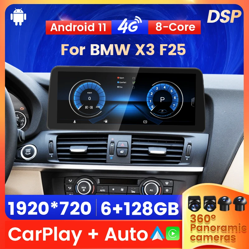 

Автомобильный мультимедийный плеер 12,3 дюйма, Android 11, беспроводной Apple Carplay для BMW X3 F25 X4 F26 CIC NBT, автомобильное радио, GPS монитор Carplay