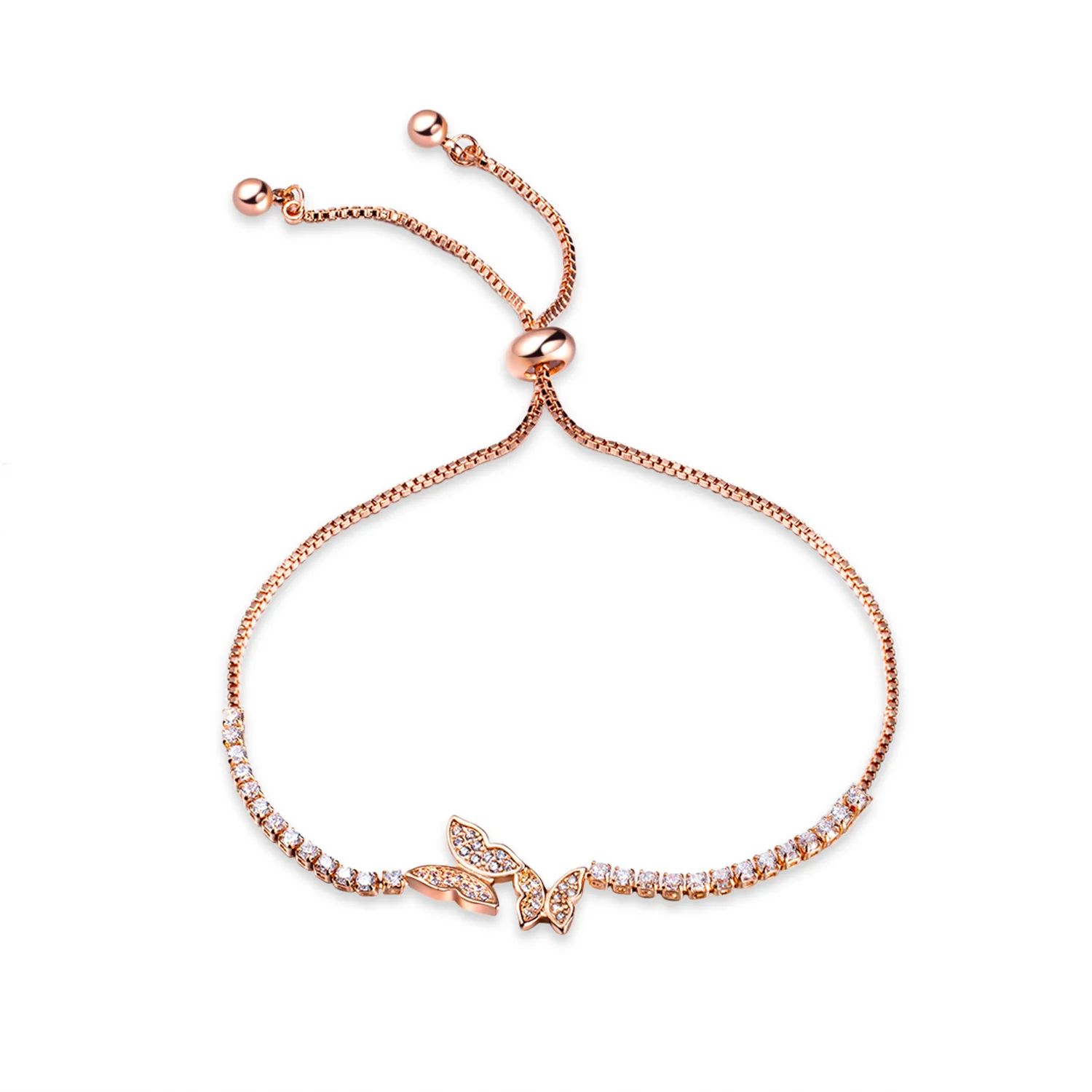 

Copper-plated Rose Gold Butterfly Lady Bracelet Simple Diamond Set Adjustable Handle Trimmer