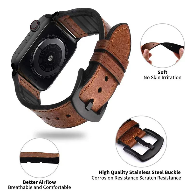 Leather Strap for Apple Watch Band 44mm 40mm 45mm 41mm 38mm 42mm Single Tour Watchband Bracelet IWatch Series 5 4 3 6 Se 7 Band