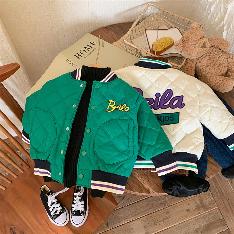 

Детское пальто Корейская вышитая ветрозащитная бейсбольная Униформа осень-зима 2023 Толстая кашемировая куртка для мальчиков верхняя одежда