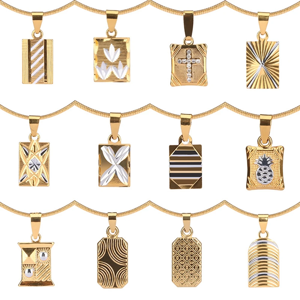 

Square Pendant Necklace Waterproof Necklaces For Women 18K Gold Plating Square Horoscope Amulet Pendant Choker Necklace