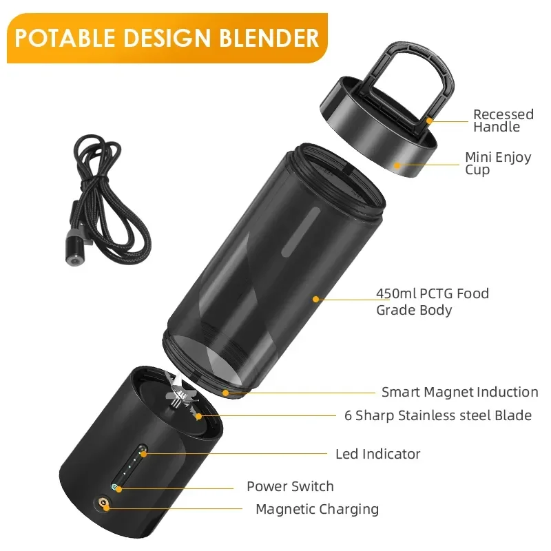 Фото Портативный миксер Xiaomi Youpin в виде соковыжималки, блендер для свежего сока, электрический беспроводной мини-миксер для фруктов с зарядкой, блендер №3