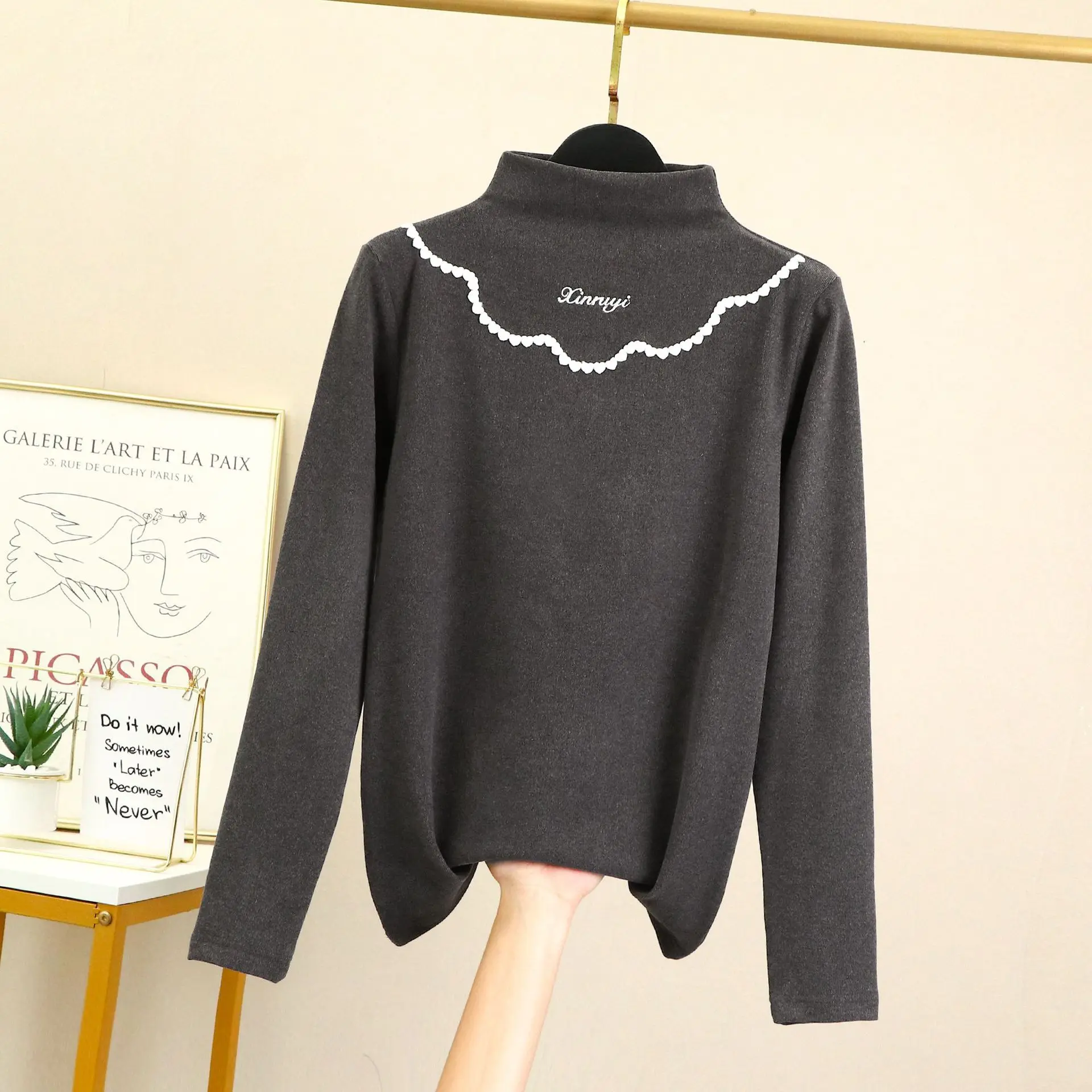 Women Thicken Thermal Shirt Lingerie Toothpick Strips Velvet Autumn Body Sculpting Positioning Lace Turtleneck Winter Underwear