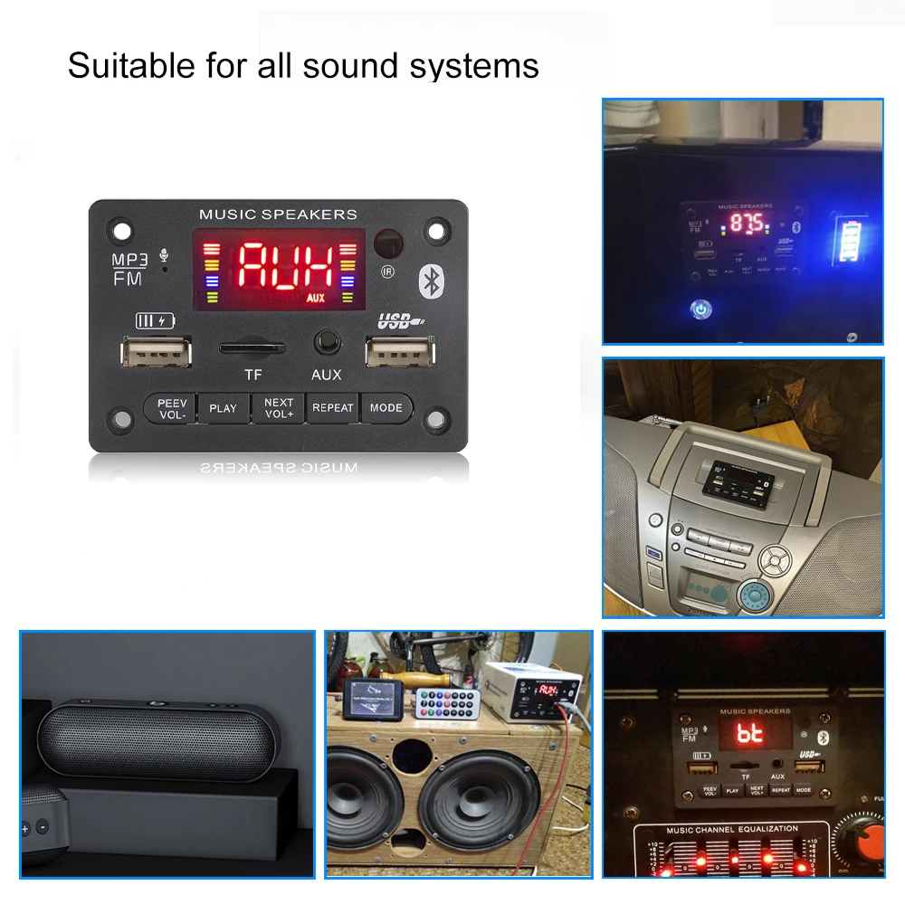 Цветной экран DC7V-24V MP3 декодер плата 80 Вт усилитель Bluetooth 5 0 с портом для зарядки
