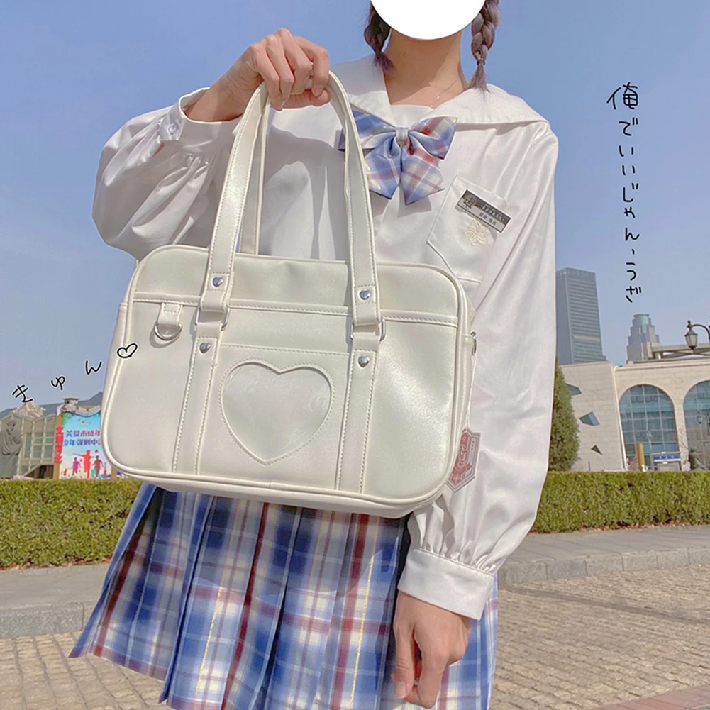 

Japanese School Handbag Pu Leather Heart-shaped Jk Uniform Bag Japanese High School Uniform Laptop Bag Large Capacity Handbags