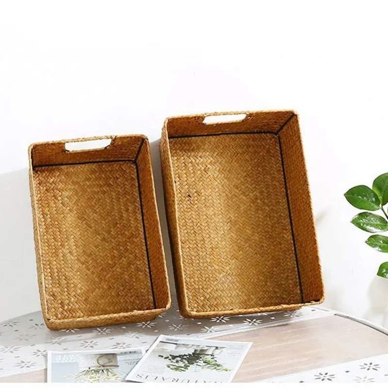 

Baskets Rattan Container Desk Organizer Picnic Cosmetic Box Storage Storage Fruit Woven Straw Storage Basket Seagrass Basket