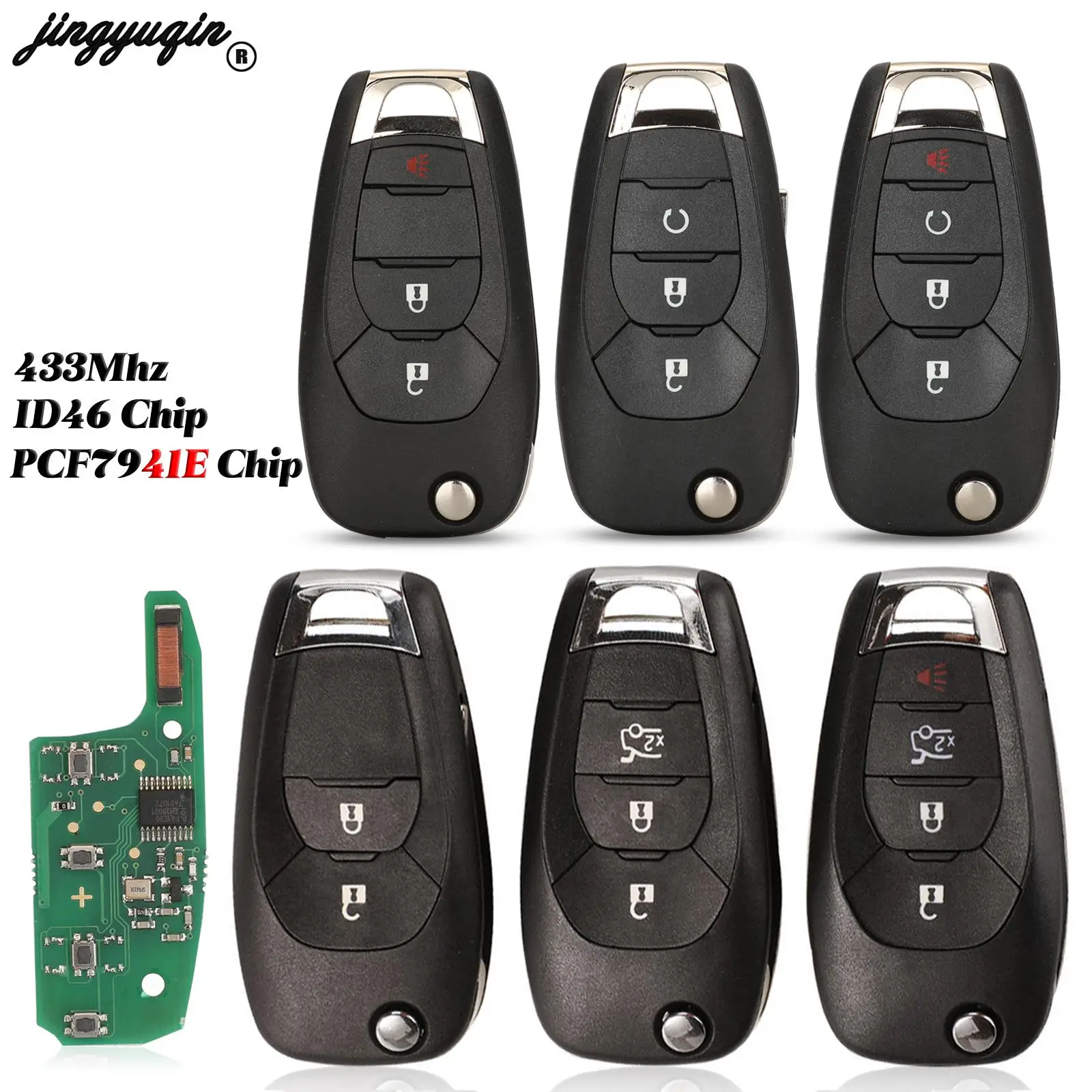 

jingyuqin 2/3/4 Buttons 433MHz Flip Smart Remote Car Key ID46 PCF7941E Chip For Chevrolet Cruze Sonic Spark Trax Replacement