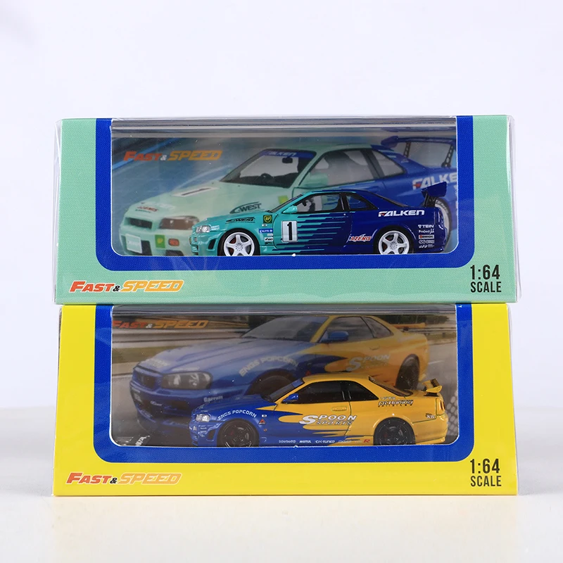 Быстрая скорость FS 1:64 Skyline GTR R34 ложка/Falken литая под давлением модель автомобиля из