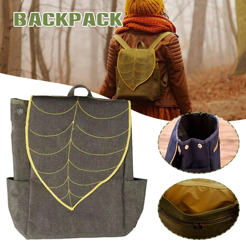

Green Cork Leather Leaf Backpack Flip Cover Leaf Shaped Canvas Shoulder Bag Casual Daypack Buckle Closure Newly