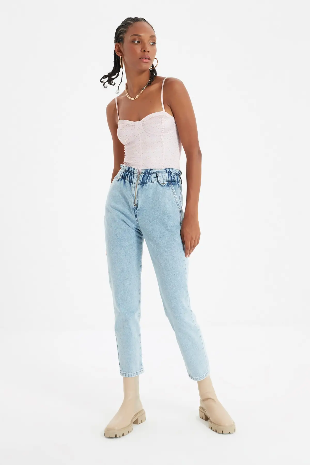 

Trendyol Waist Detail High Bel Mom Jeans TWOAW22JE0226