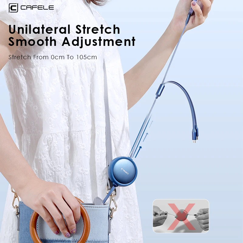 CAFELE выдвижной зарядный кабель для iphone 16 15 3 в 1 USB A к Lightning Micro Type C 3A портативная