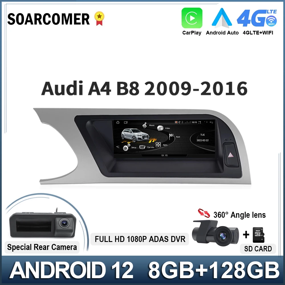 

Android 12 Car Multimedia Player 8 Core For Audi A4 B8 2009 - 2012 QLED Screen Autoradio Carplay BT GPS Navi Radio Head Unit