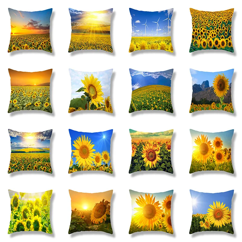 

45x45cm Sunflower Cushion Cover Flowers Polyester Throw Pillow Case Car Sofa Decorative Pillowcases Home Decor