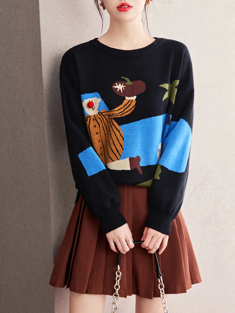 Женский вязаный пуловер с круглым вырезом