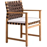 Teak And Webbing Material Modern Luxury Wood Dining Chair With Waterproof Cushions