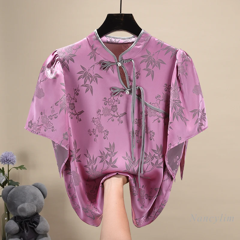 

Retro Top for Women 2022 Summer Autumn Temperament Chic Floral All-Matching Short Ruffled Sleeve Blusas Lady Shirts