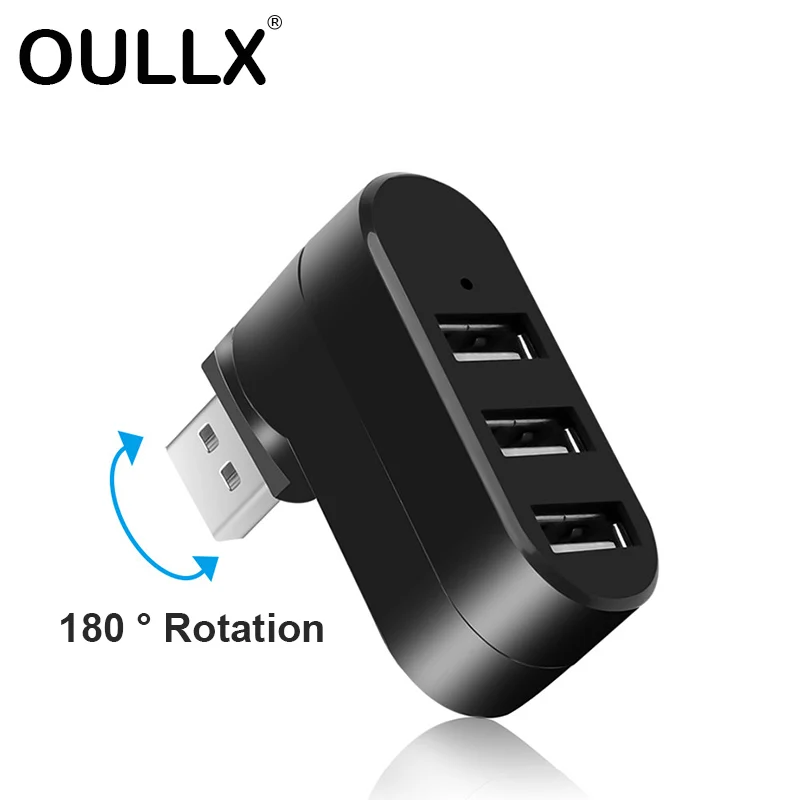 

OULLX USB 3.0 HUB 180 ° Rotation Adapter Extender Mini Splitter Box 1 to 3 Ports High Speed USB 2.0 For PC Laptop