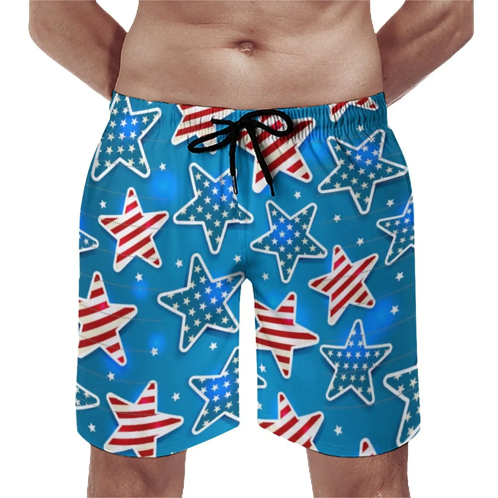 

4th of July Patriotic Board Shorts Sparkling Stars Man Classic Board Short Pants Hot Printing Oversize Swim Trunks