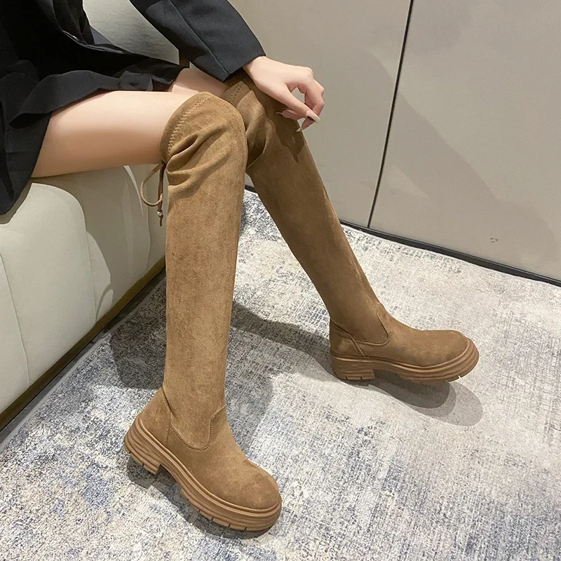 

Winter New Over The Knee Boots Ladies Platform Fashion Stretch Knitted Socks Long Boots Female Slip-On Thick Bottom Shoes Women