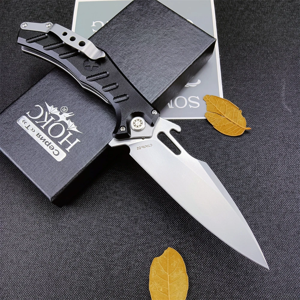 

HOKC D2 карманный нож с лезвием, подшипник, вспомогательные Военные боевые ножи для самообороны, черный складной нож с ручками G10, нож