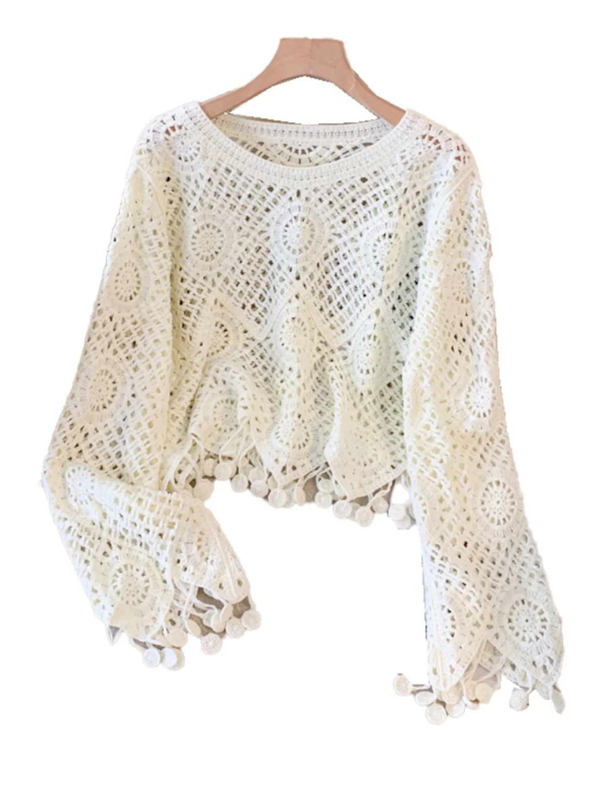 Дизайнерская ажурная вязаная накидка крючком для женщин осень большие размеры