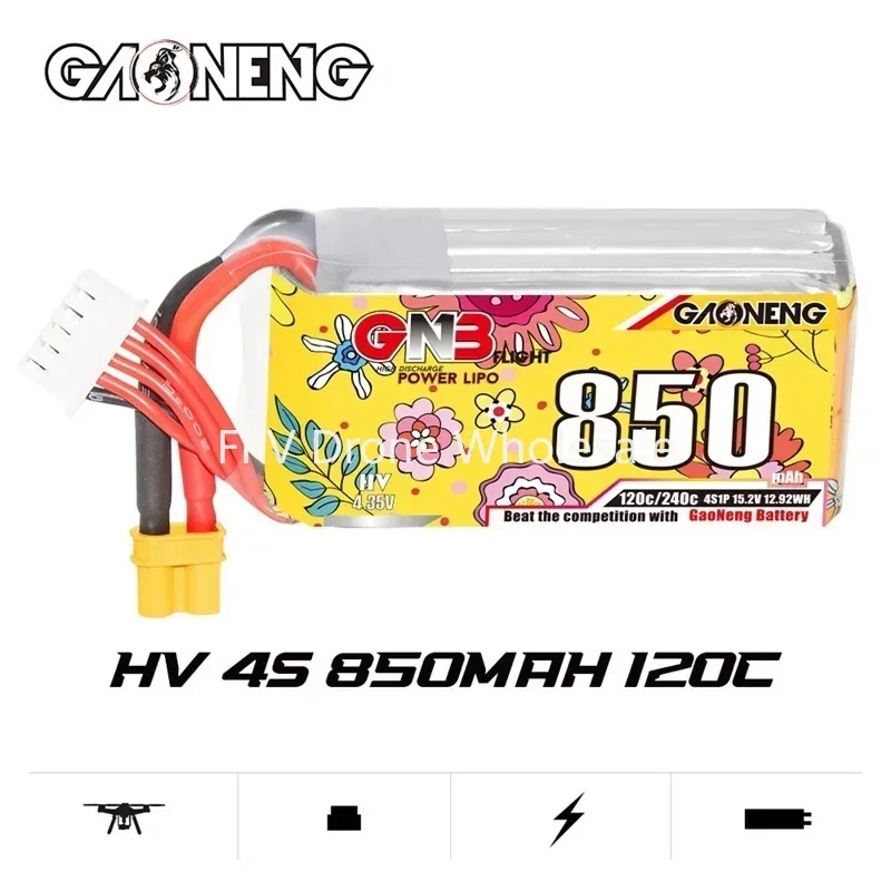 Фото GAONENG GNB 4S 15,2 В 850 мАч HV 120C LiPo аккумулятор Cinelog Cinewhoop запасные части для радиоуправления гоночный самолет FPV аккумулятор 15,2 В №3