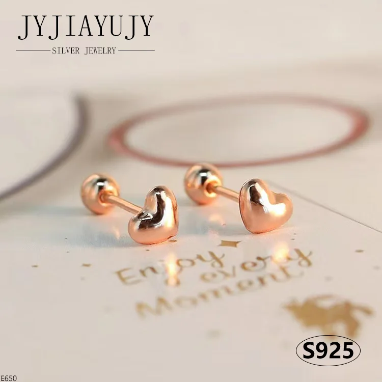 

JYJIAYUJY 100% Sterling Silver S925 Screw Back Earrings Heart Shape Two Colors Fashion Trendy Hypoallergenic Jewelry Gift E650