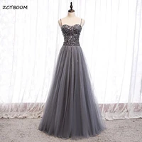 elegant grey splarkly sequins prom dresses 2022 women night party beaded spaghetti straps long evening gowns robe soir%c3%a9e femme
