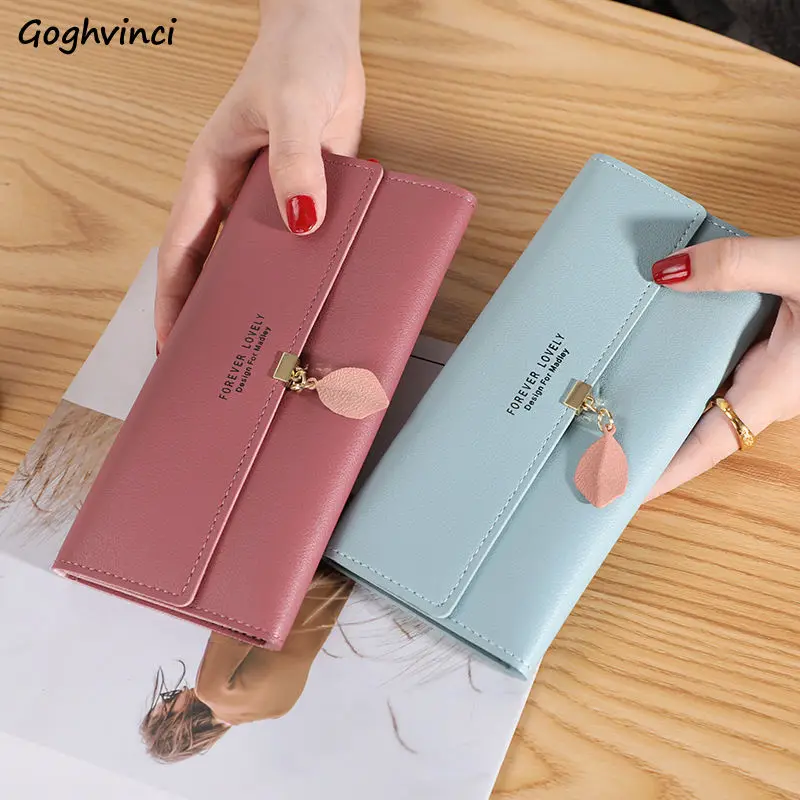 

Long Style Wallets Women Hasp Design Letter Card Holders Simple Portable Korean Fashion Elegant Sweet PU Leather Casual Purses