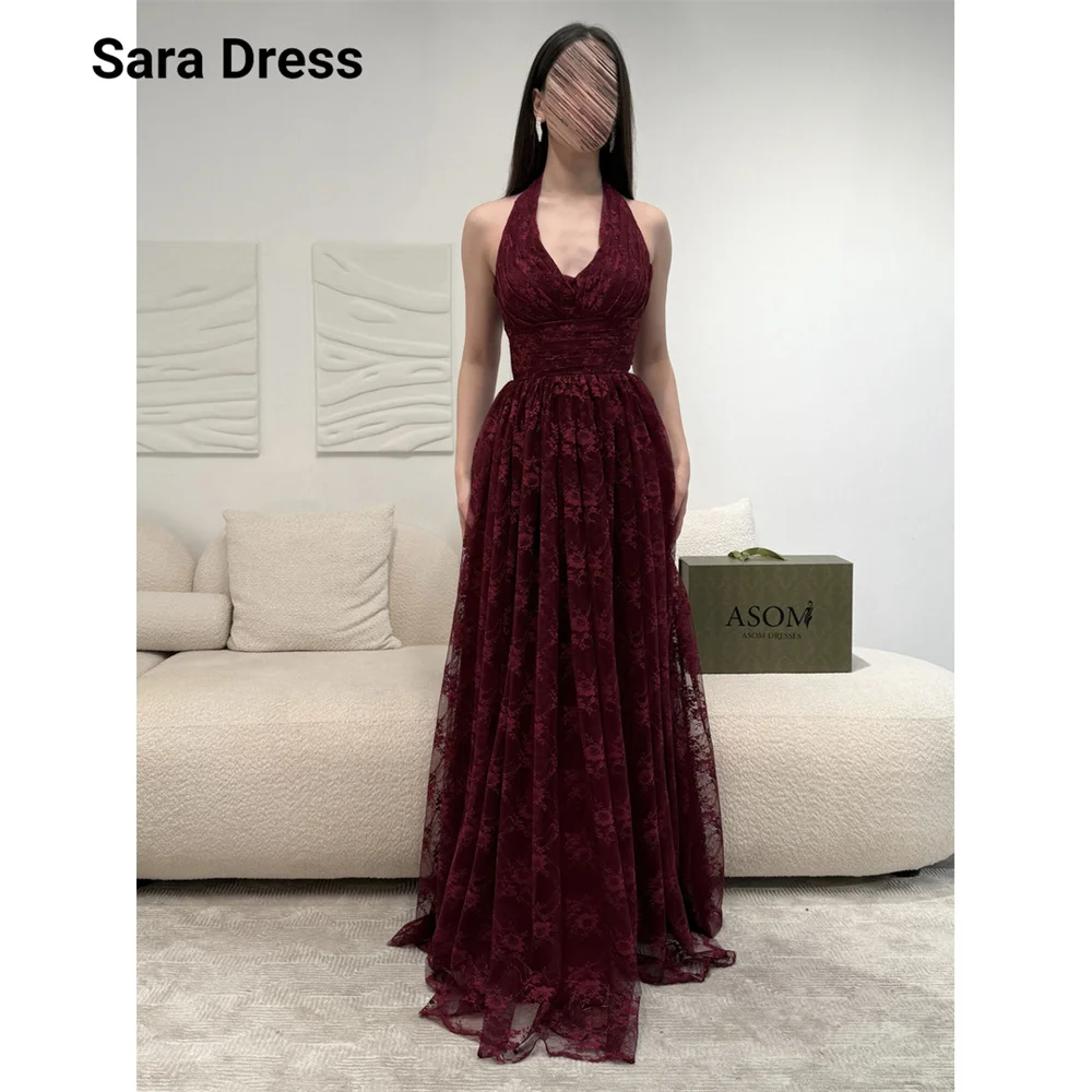 Фото Роскошное вечернее платье Sara Custom с красным цветочным кружевом, без рукавов, в пол, 2026. Женское люксовое платье для вечеринок, коктейльные платья для женщин. №1