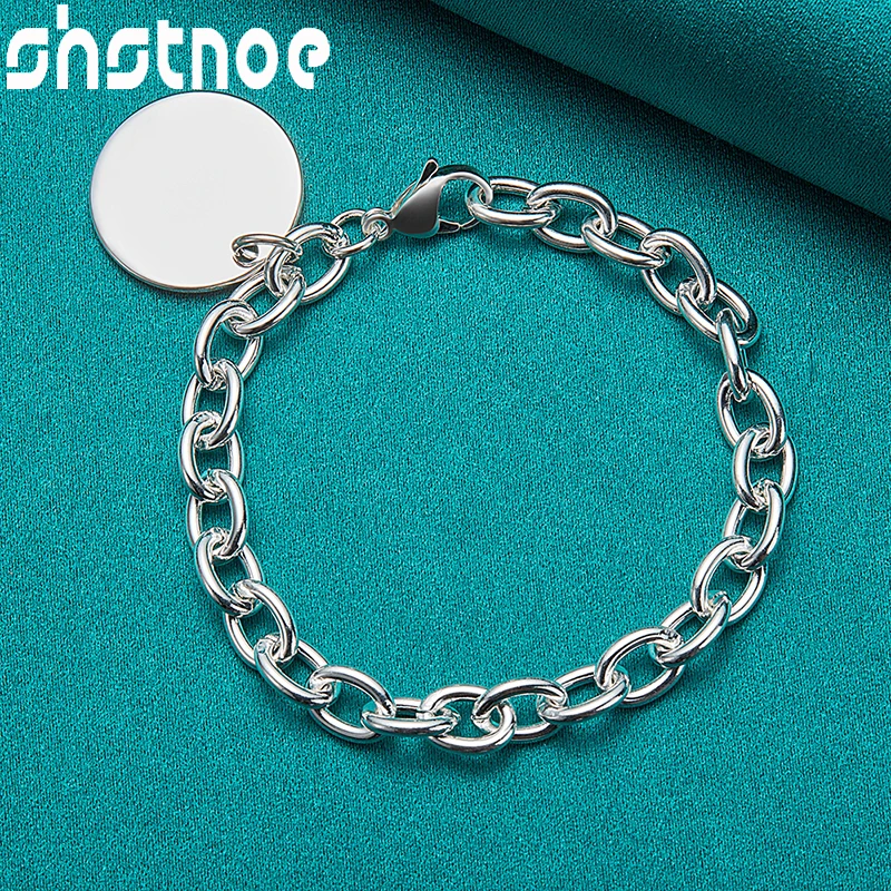 

SHSTONE 925 Sterling Silver Circular Label Chain Bracelets Gift Simple Jewelry For Women Men Party Christmas Wedding Birthday