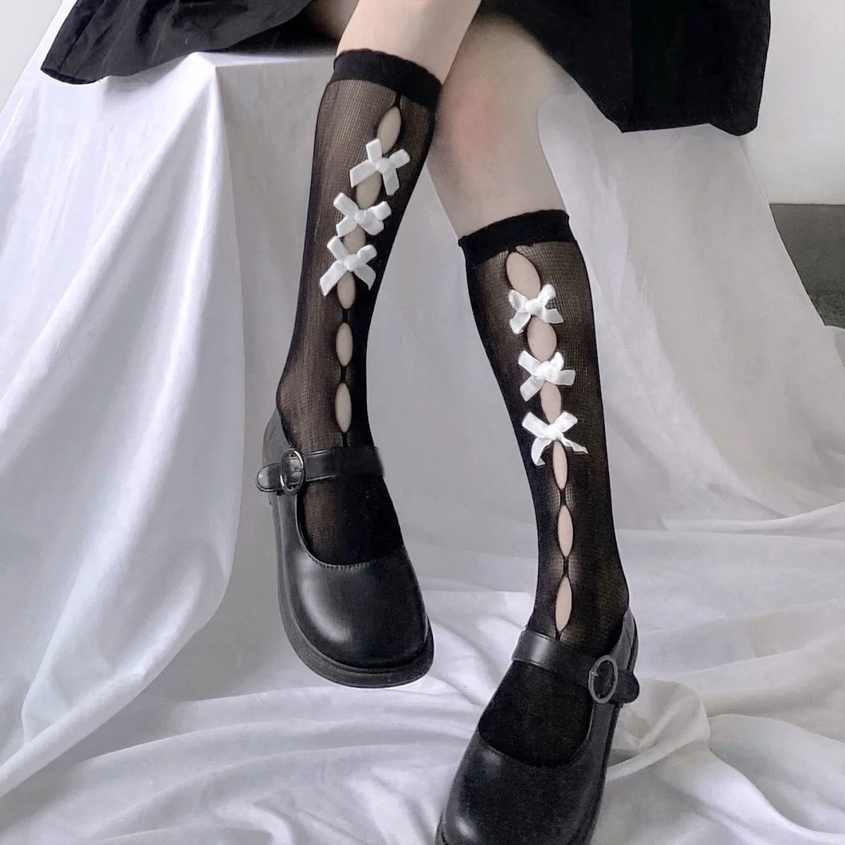 Летние тонкие носки среднего размера для рыбалки женские полые до середины икры